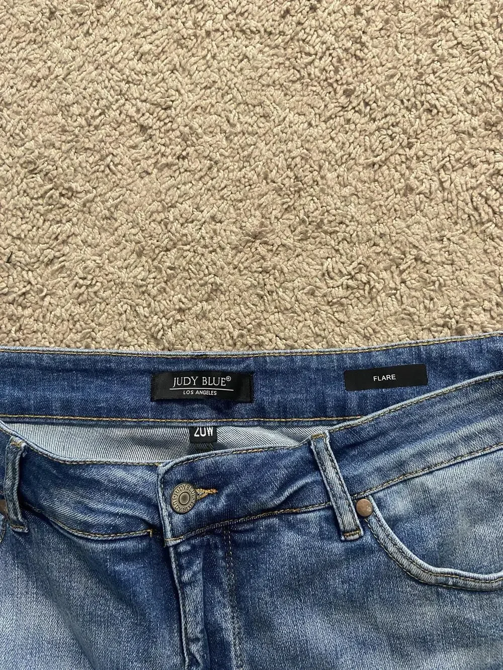 Judy Blue Jeans Womens 20W Blue High Rise Flare Distressed Fringe Hem Plus Size